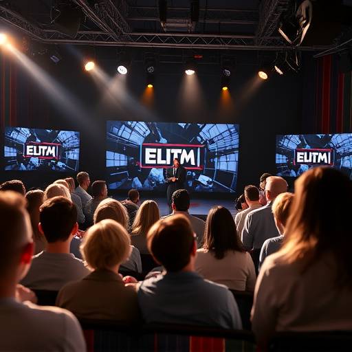 Captura de pantalla de un programa de televisión producido por Élite Films, con presentadores y püblico.