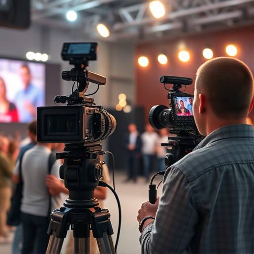 Equipo de filmación grabando un evento en vivo con varias cámaras.